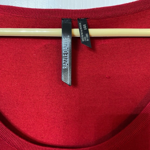 Red extra long sweater size L, silver dot details all over front not on back - Picture 6 of 6